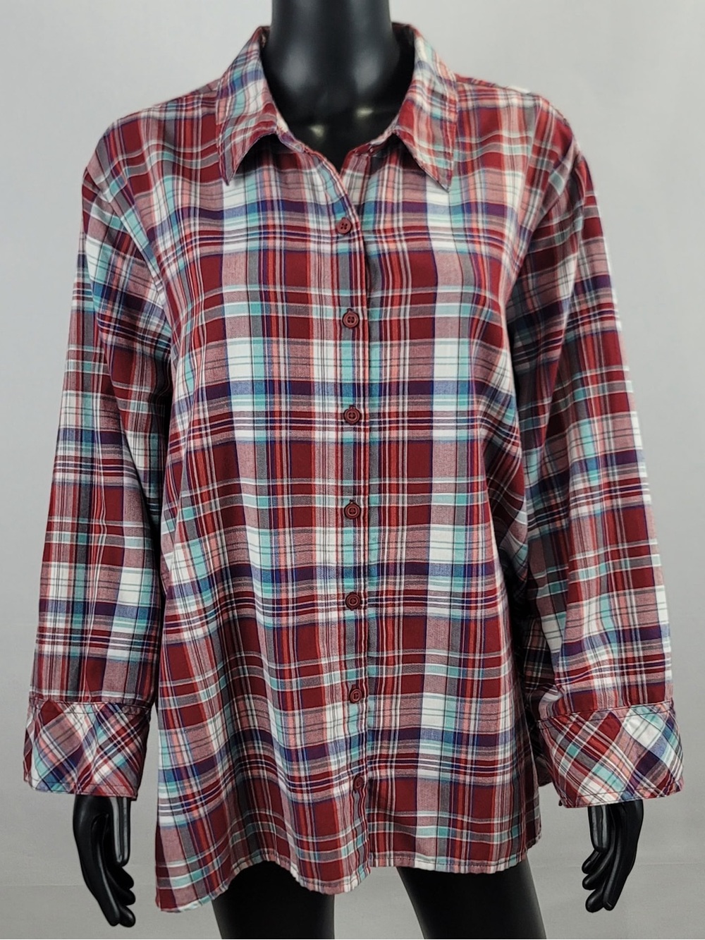 2X Chic Red and Blue Plaid Flannel Women’s Shirt